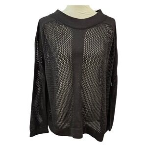Liviana Conti Italy Womans Open Knit Mesh Oversized Asymmetrical Sleeve‎ Sweater